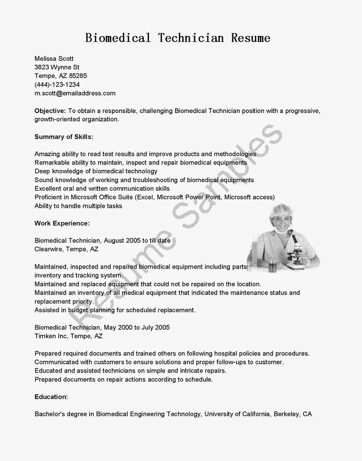 Health technician resume